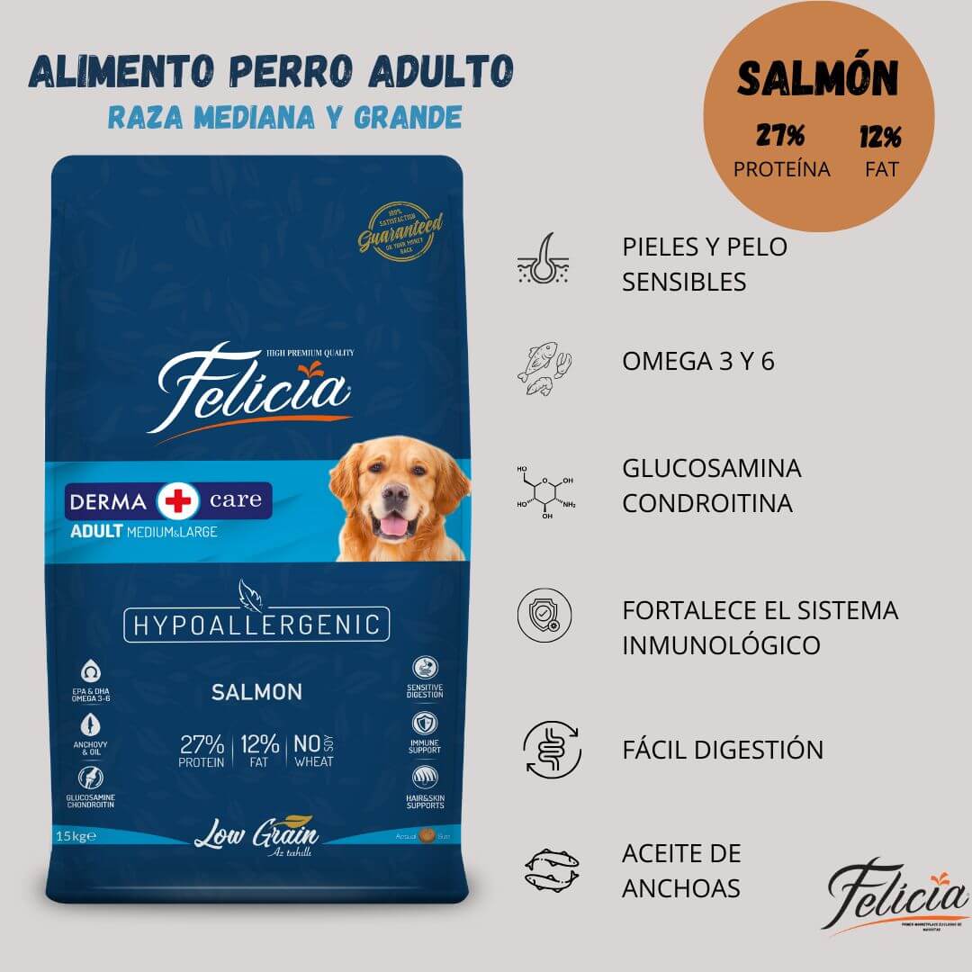 Alimento Hipoalergénico Felicia Salmón 15kg - Perro adulto, Alimento Perro